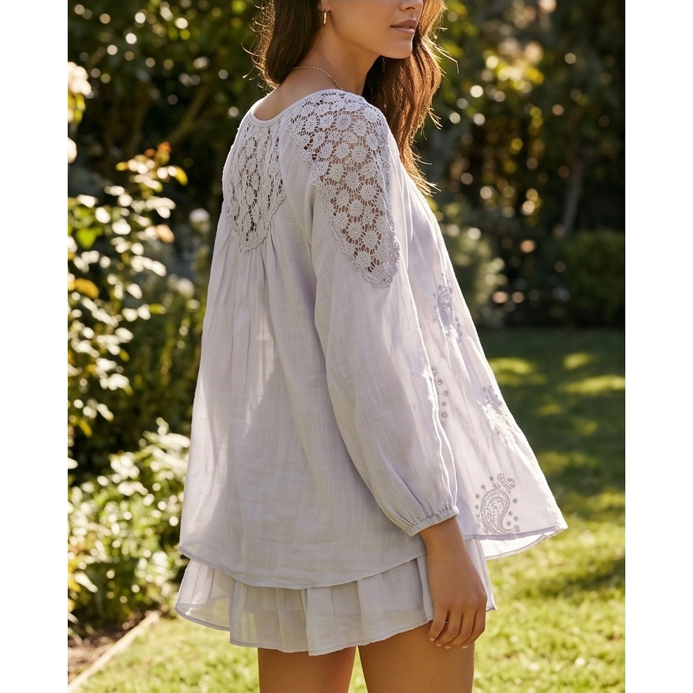 Le Marais Paris M Silk Y2K Lace Peasant Blouse White Italy Boho Festival‎